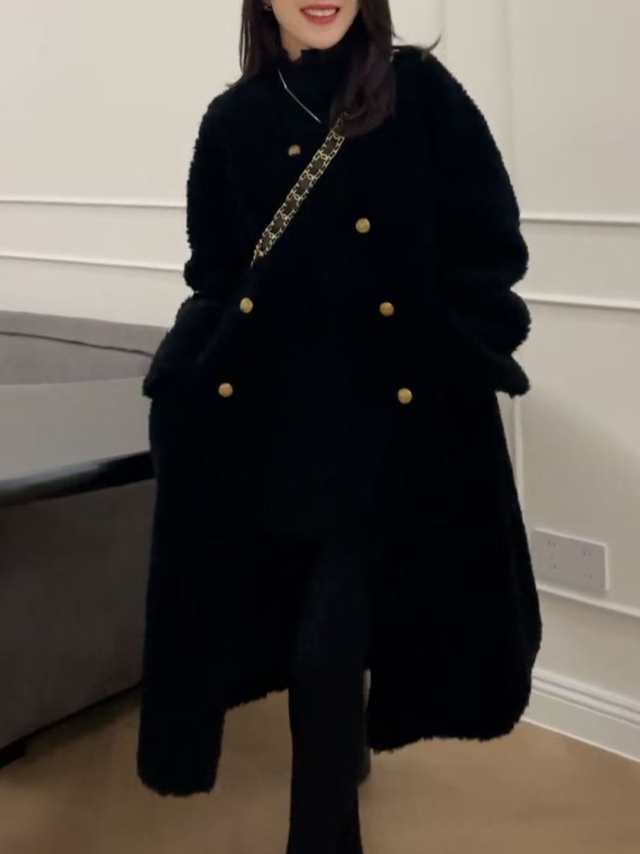 plus Size Mid-Length Lamb Fur  - đánh giá và giá Wool Coat Peacoat