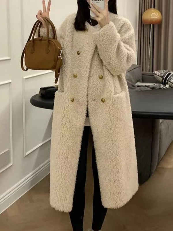 plus Size Mid-Length Lamb Fur  - đánh giá và giá Wool Coat Peacoat