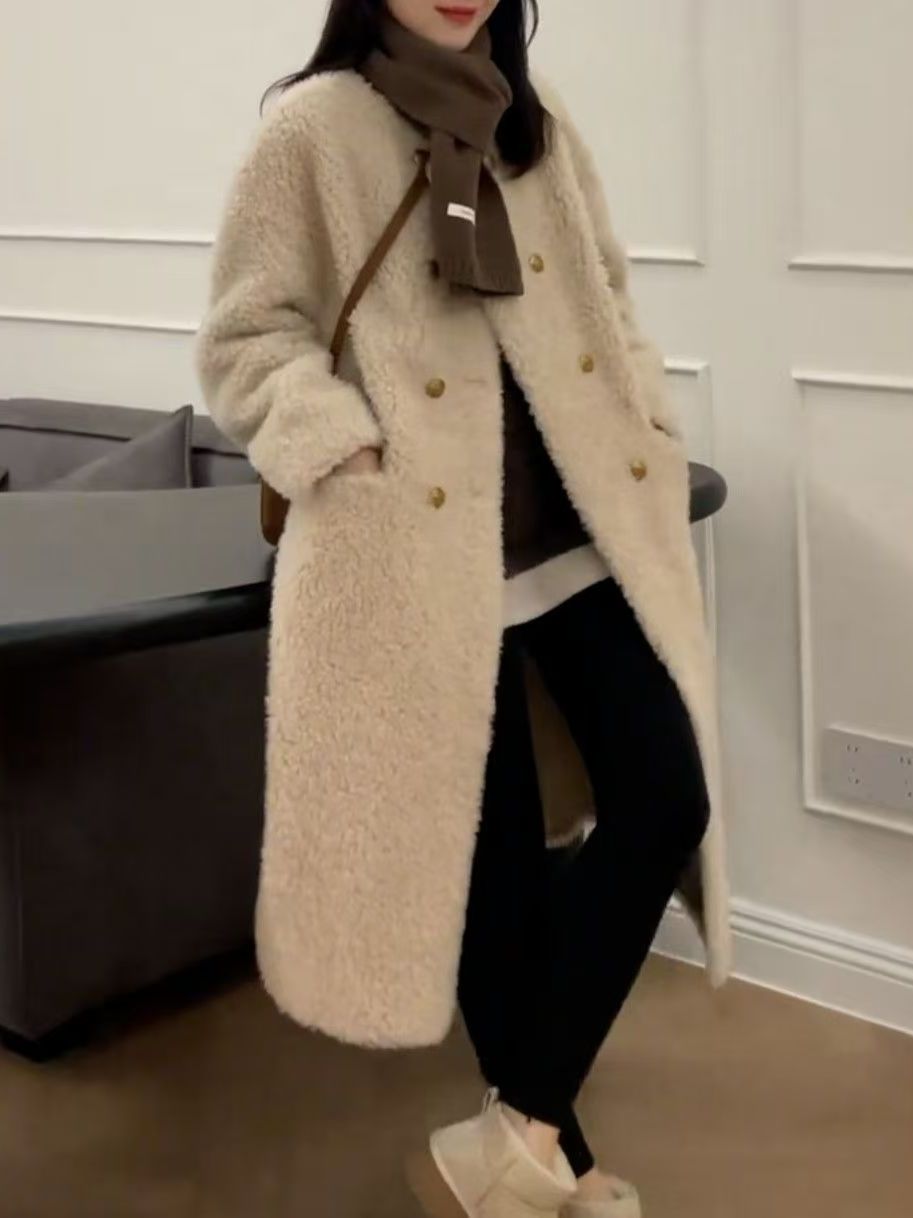 plus Size Mid-Length Lamb Fur  - đánh giá và giá Wool Coat Peacoat