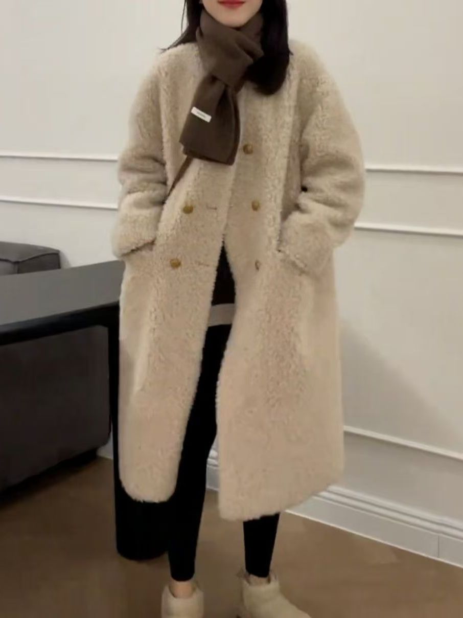 plus Size Mid-Length Lamb Fur  - đánh giá và giá Wool Coat Peacoat