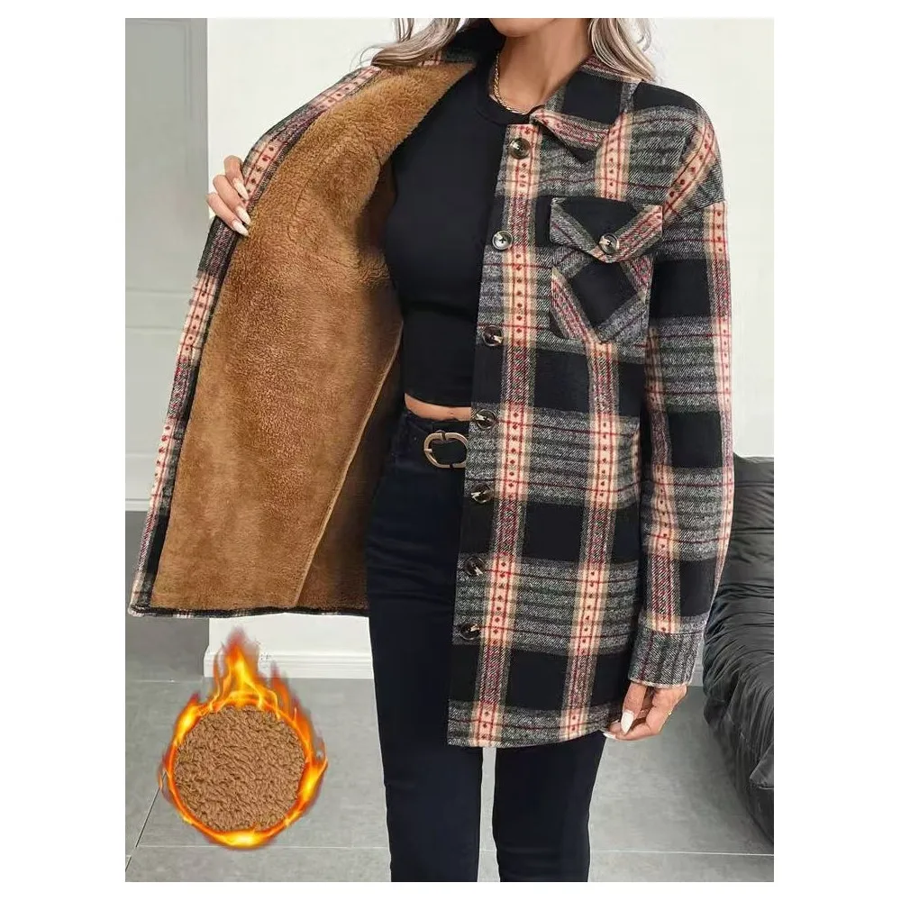 Autumn Winter Women's Fashion  - đánh giá và giá Flannel Shirt Lined