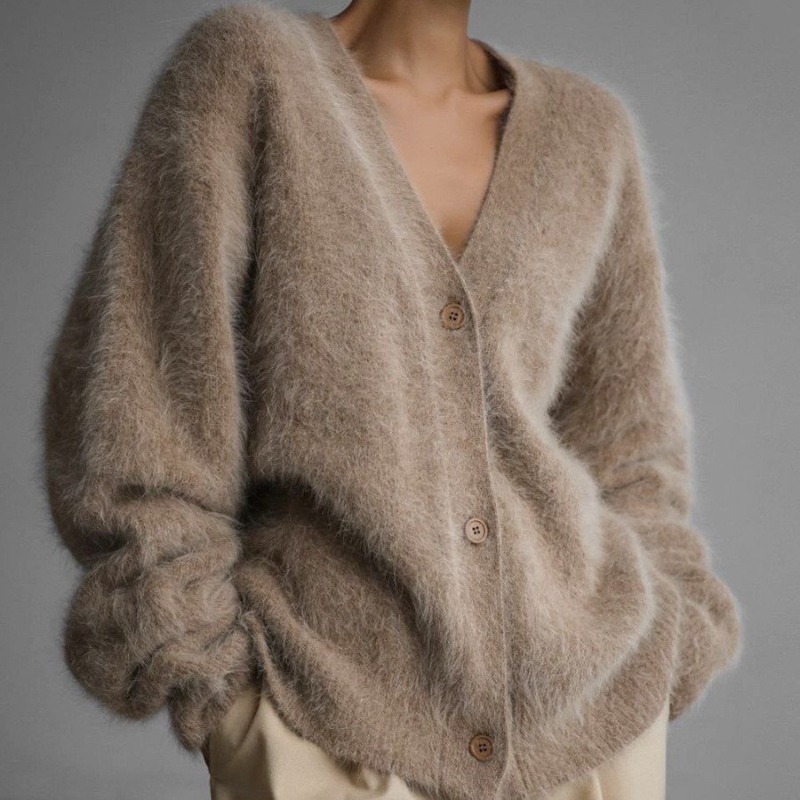 Women Fluffy V Neck Knit Cardi - đánh giá và giá Wool Coat Peacoat