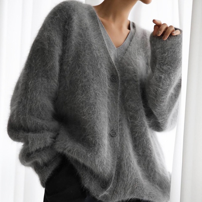 Women Fluffy V Neck Knit Cardi - đánh giá và giá Wool Coat Peacoat